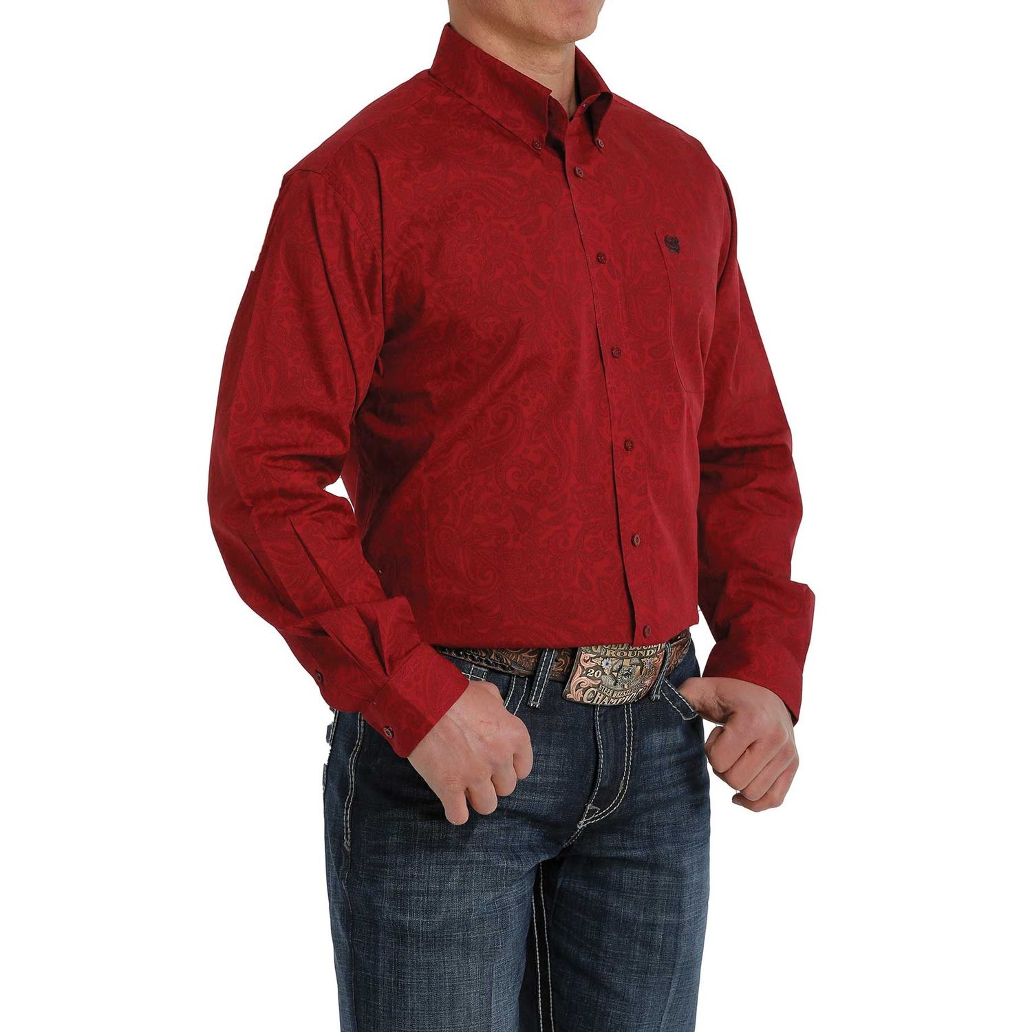 Cinch Mens LS Print Shirt Burgundy - MTW1105322