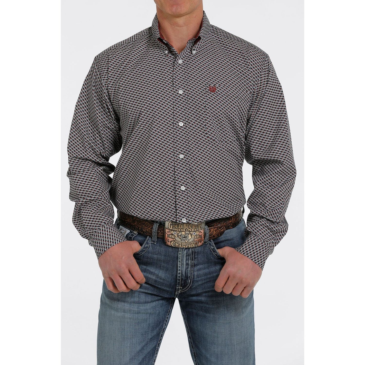 Cinch Mens LS Print Shirt Navy - MTW1105358