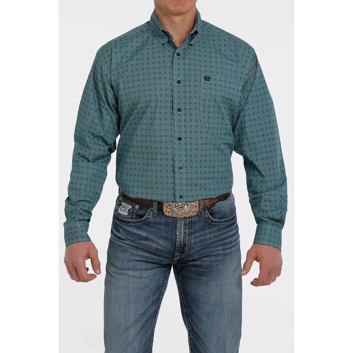 Cinch Mens LS Print Shirt Turquoise - MTW1105365