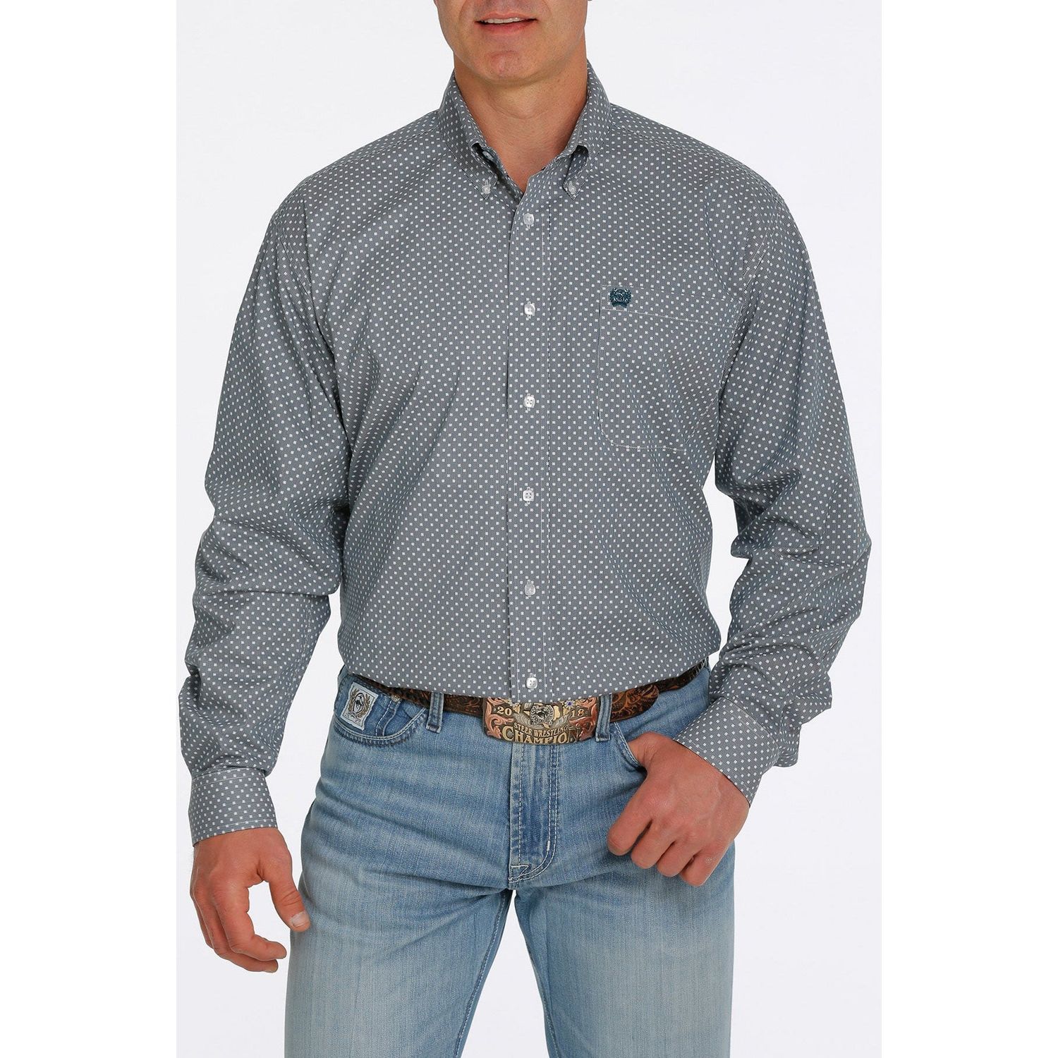 Cinch Mens LS Print Shirt Teal - MTW1105381