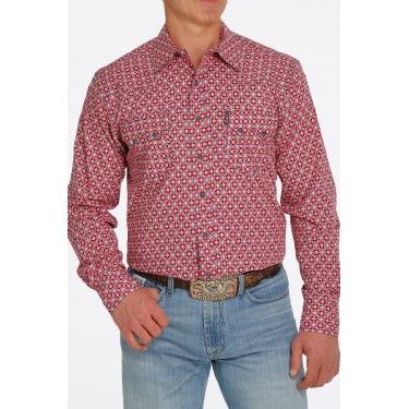 Cinch Mens LS Print Modern Shirt Red - MTW1301057