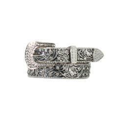 Nocona Women's Floral Crystal Belt - Black Silver
