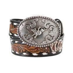 Nocona Boy's Aces White Buck Lace Belt - Black