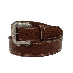 Nocona Men's Floral Tapered Basket Weave Belt - Brown