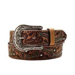 Nocona Women's Turquoise Stitch Paisley Belt - Brown