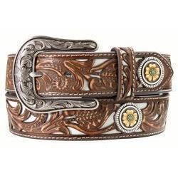 Nocona Women's Floral Filigree White Underlay Belt - Brown