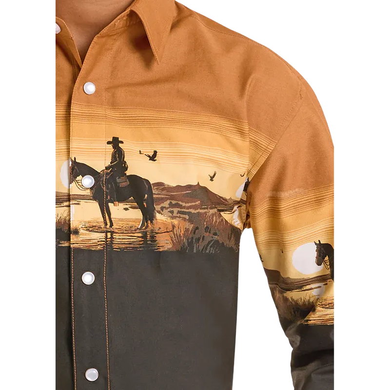 Panhandle Slim Boy's Sunset Border Long Sleeve Snap Shirt - Tan