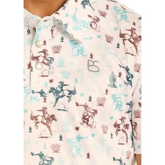 Panhandle Slim Boy's Western Scenic Short Sleeve Polo Snap Shirt - Turquoise