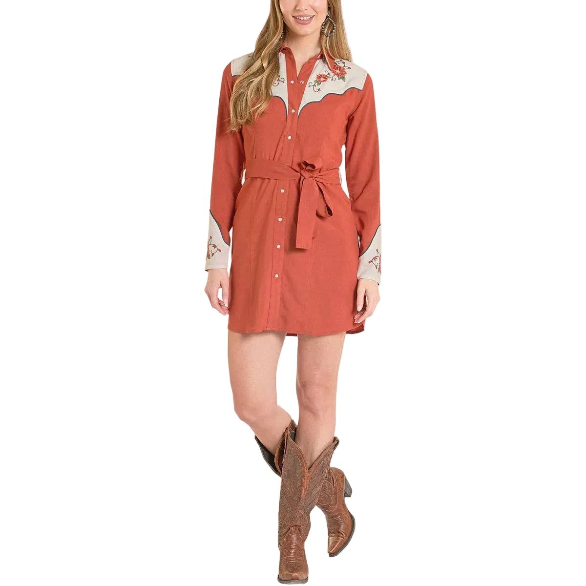 Panhandle Women's Retro Long Sleeve Dress - Scarlet