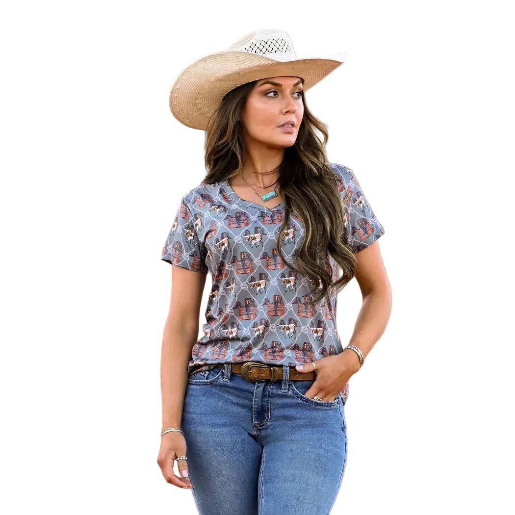 Panhandle Women's Rope Print Performance Short Sleeve Tee Shirt - Jade