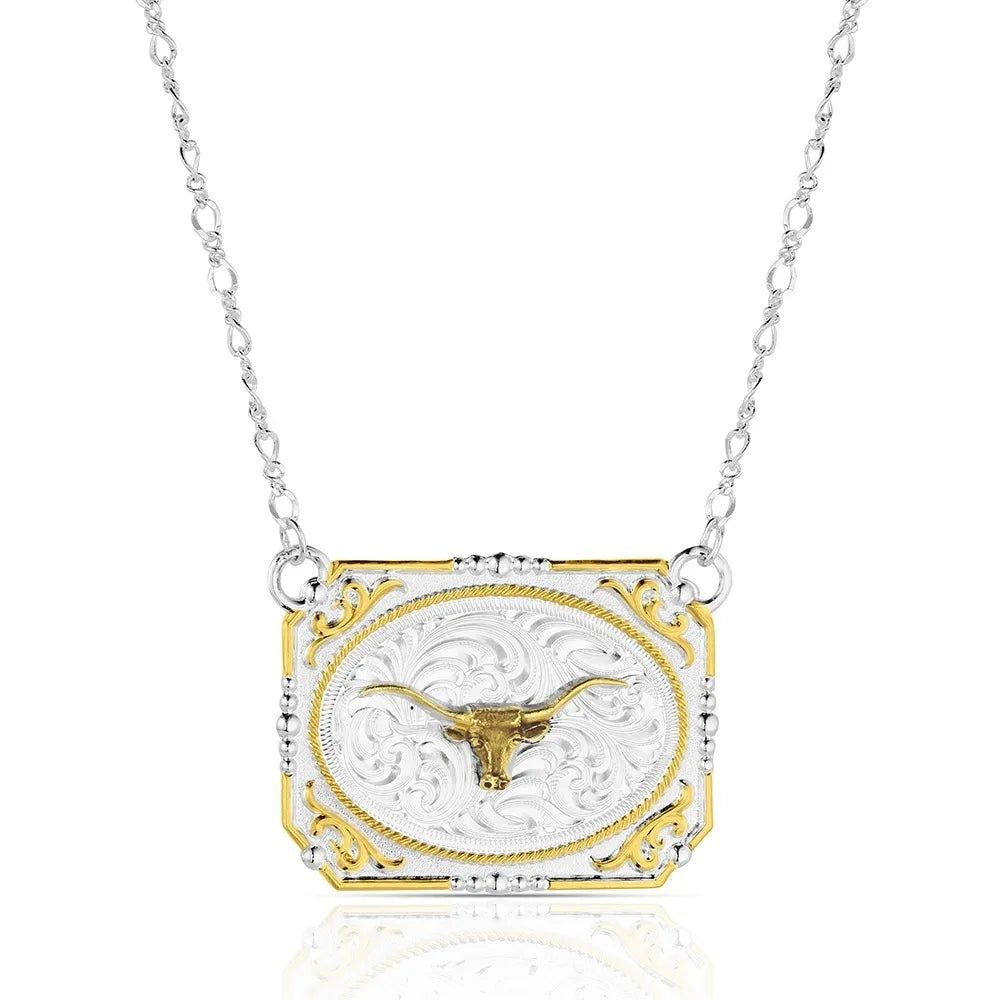Montana Silversmiths Women's Western Buckle with Longhorn Necklace