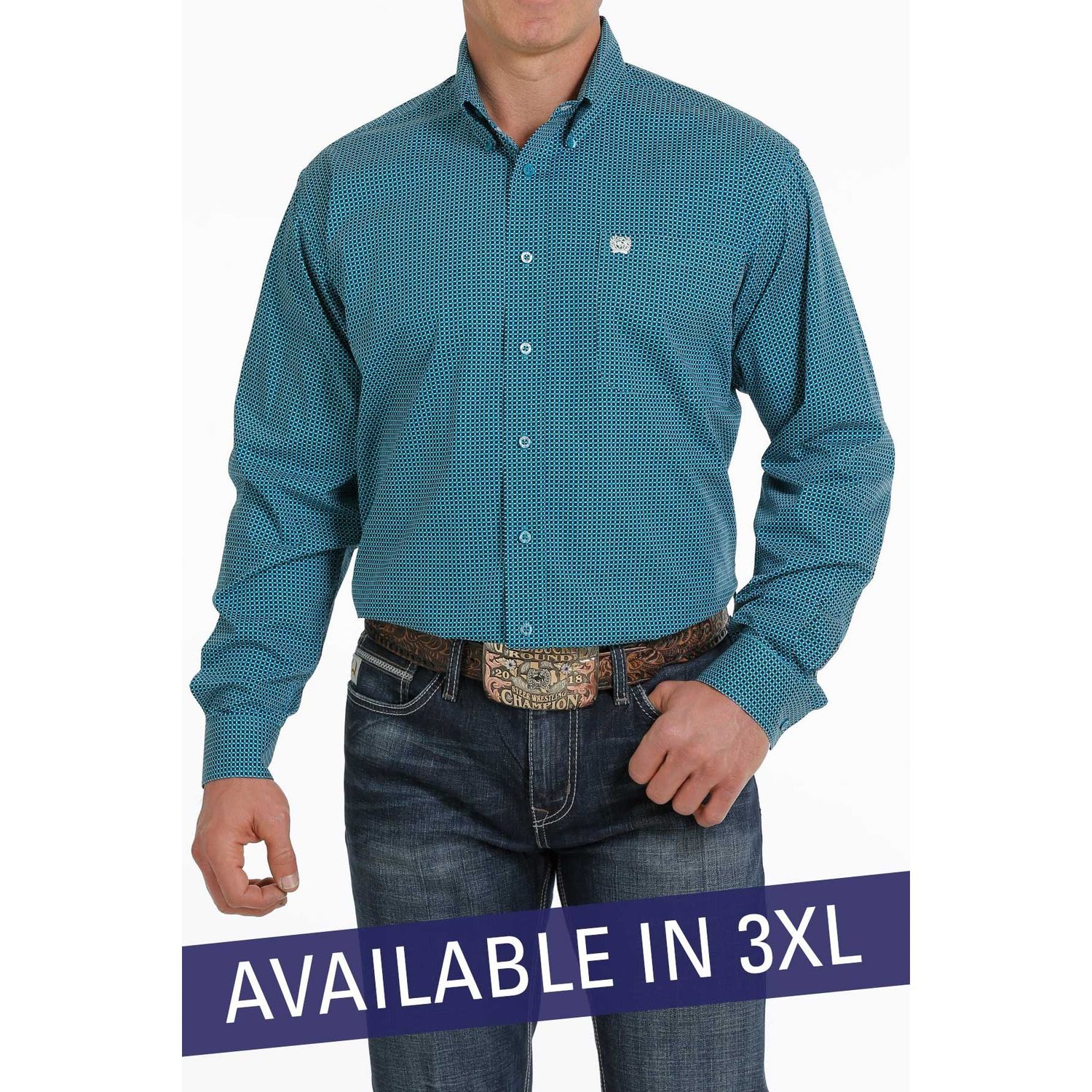 Cinch Mens LS Print Shirt Teal - MTW105308X-3XL