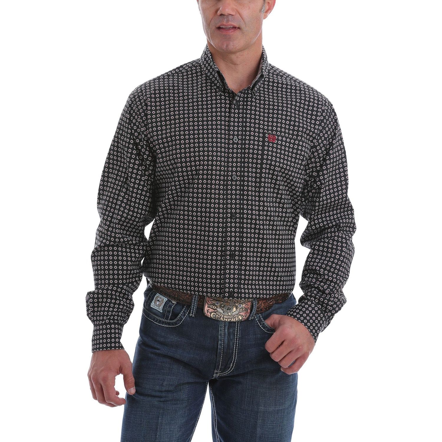 Cinch Mens LS Print Shirt Black - MTW1105080