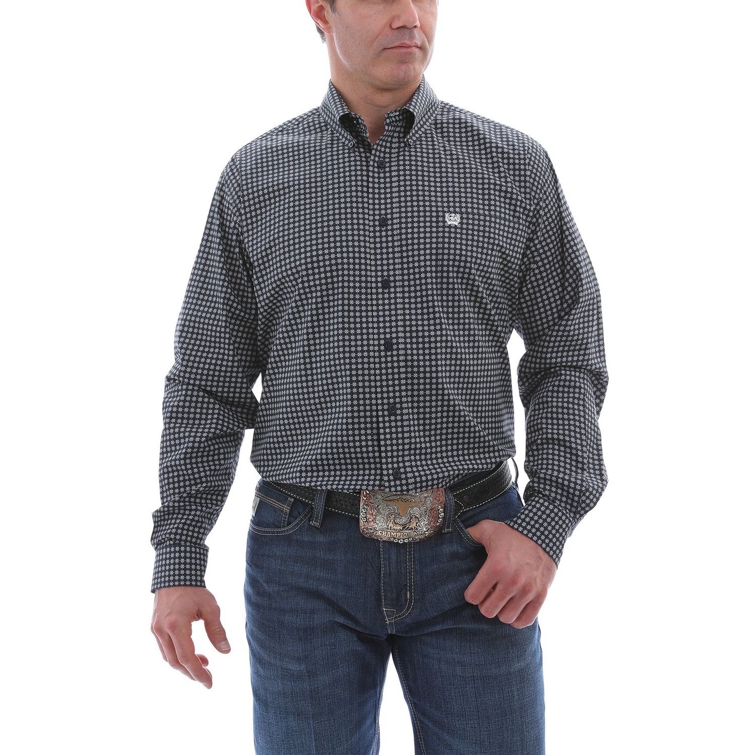 Cinch Mens LS Print Shirt Navy - MTW1105123