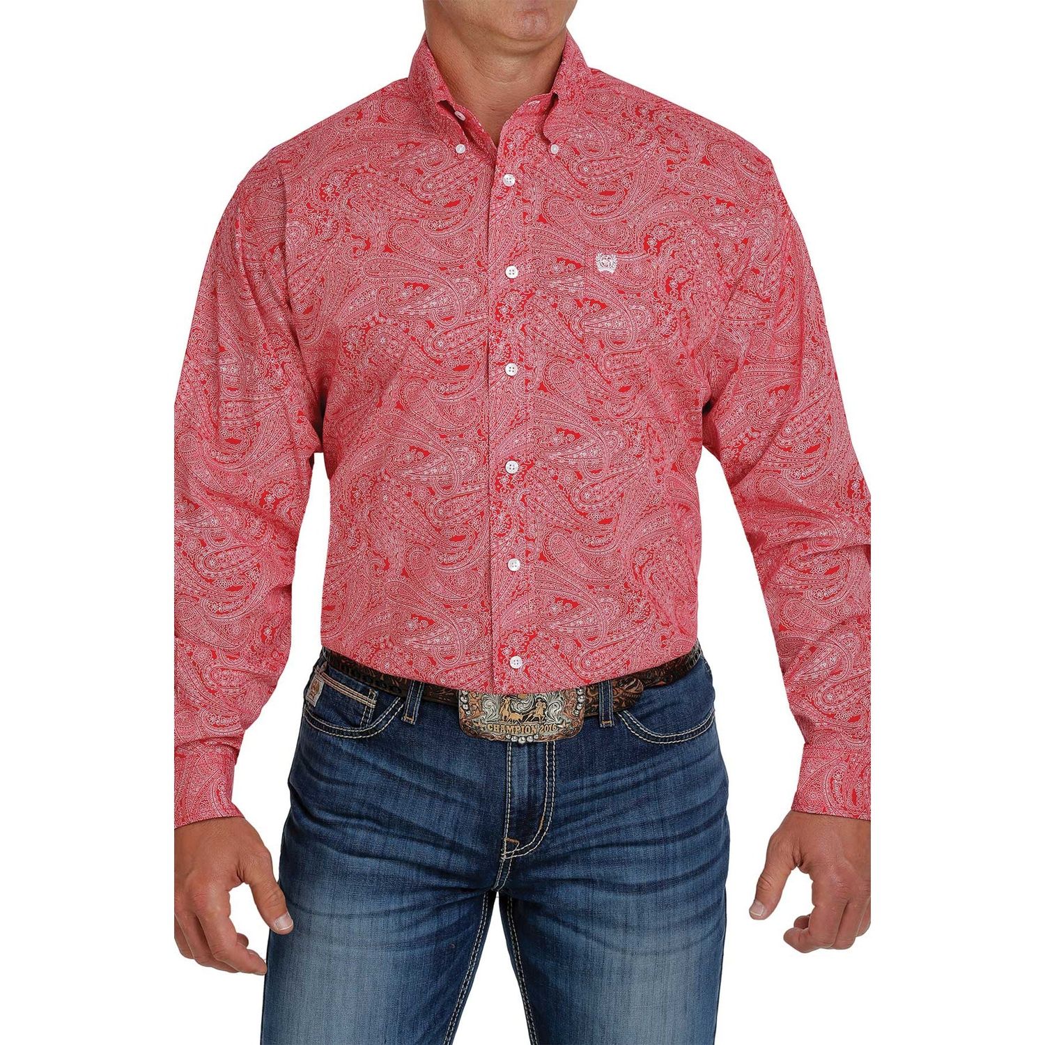 Cinch Mens LS Print Shirt Red - MTW1105200