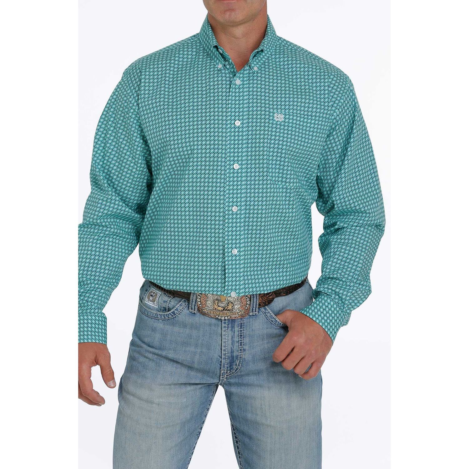 Cinch Mens LS Print Shirt Turquoise - MTW1105219