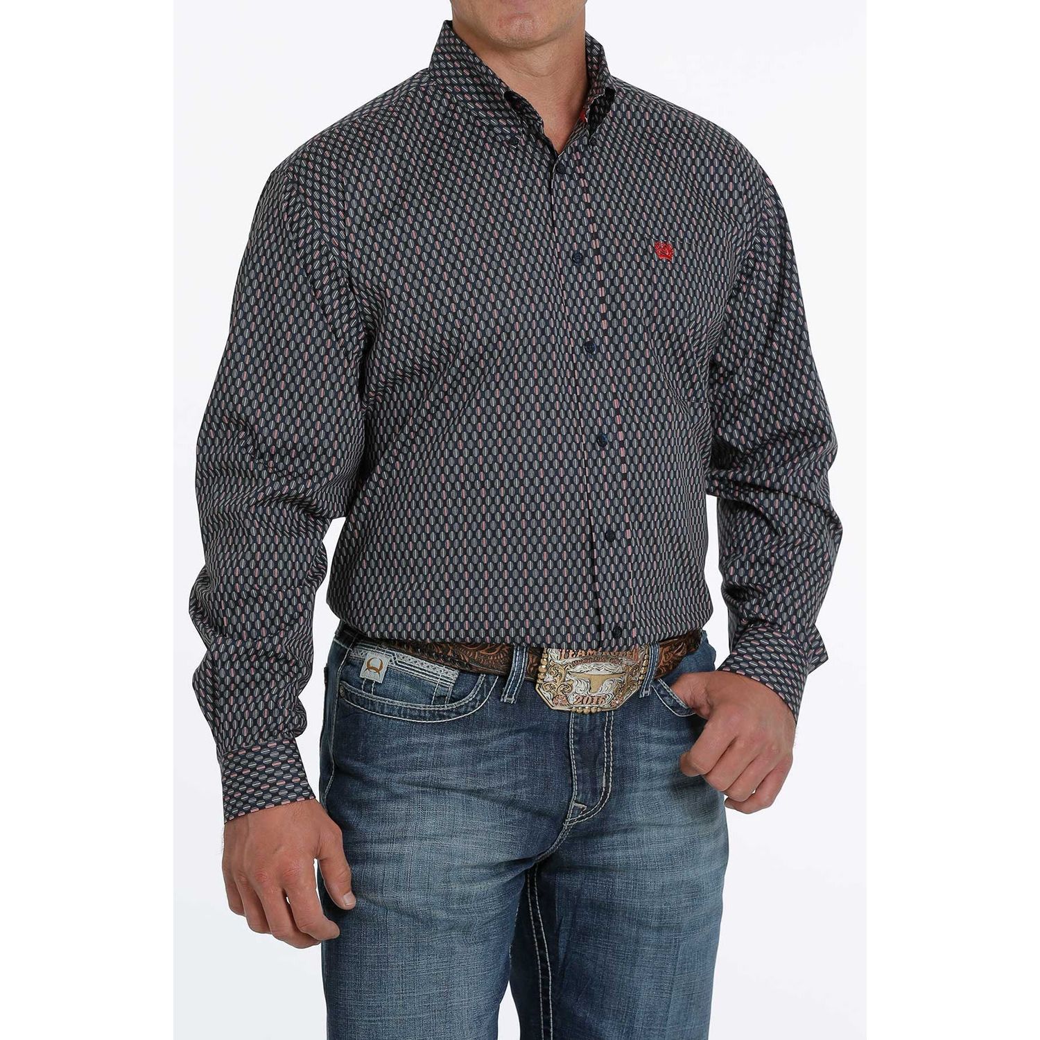 Cinch Mens LS Print Shirt Navy - MTW1105270