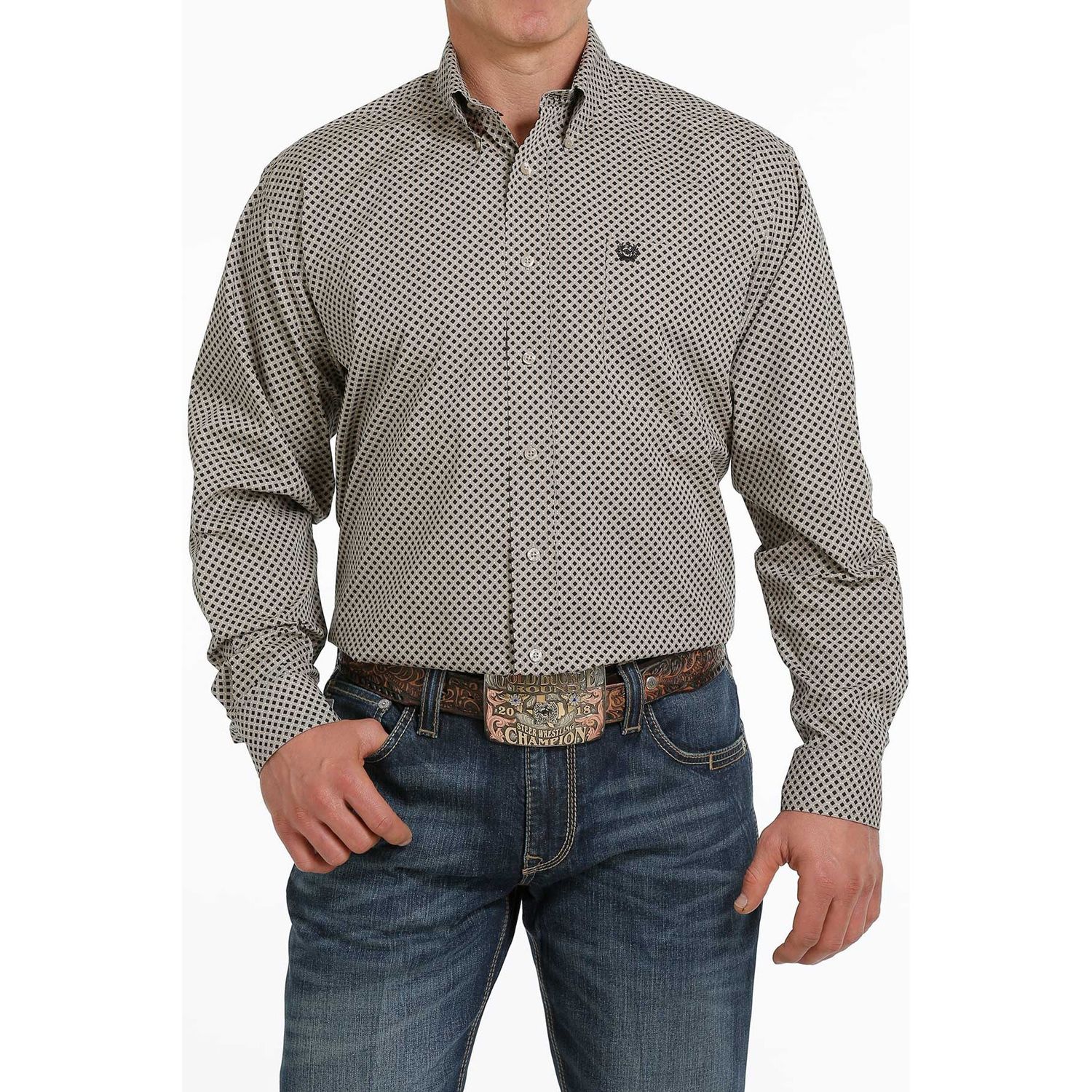 Cinch Mens LS Print Shirt Khaki - MTW1105285