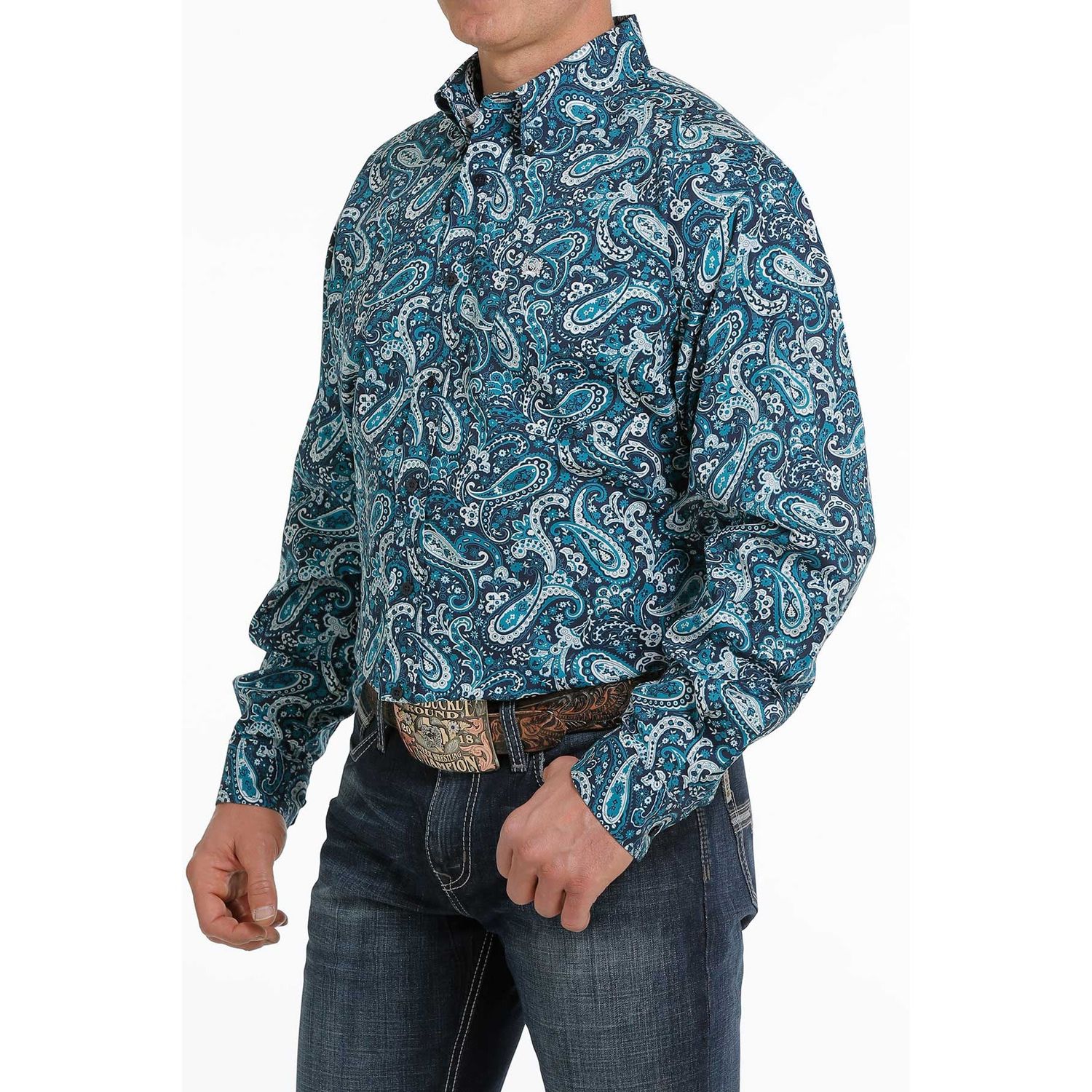 Cinch Mens LS Print Shirt Navy - MTW1105303