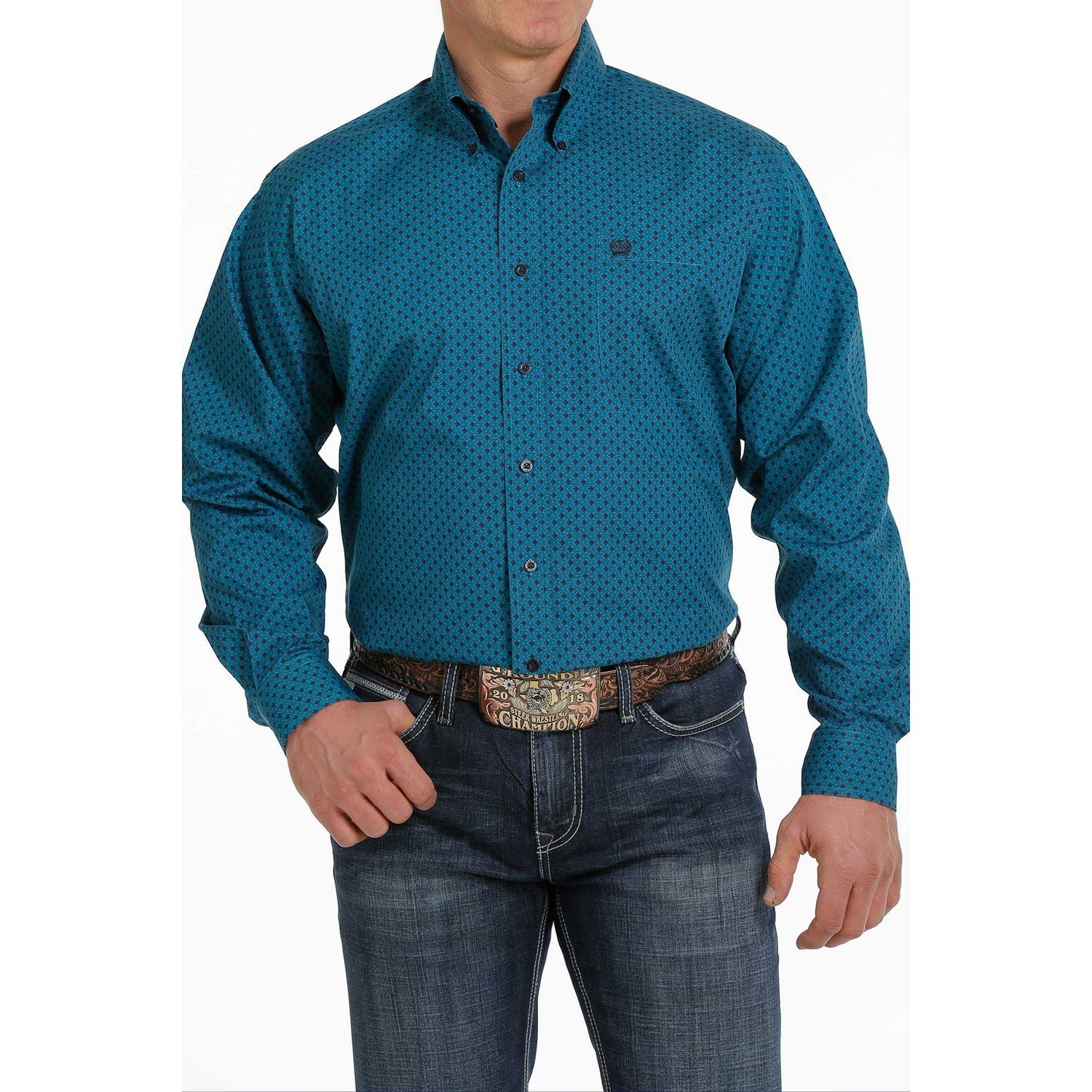 Cinch Mens Ls Print Shirt Teal - MTW1105306