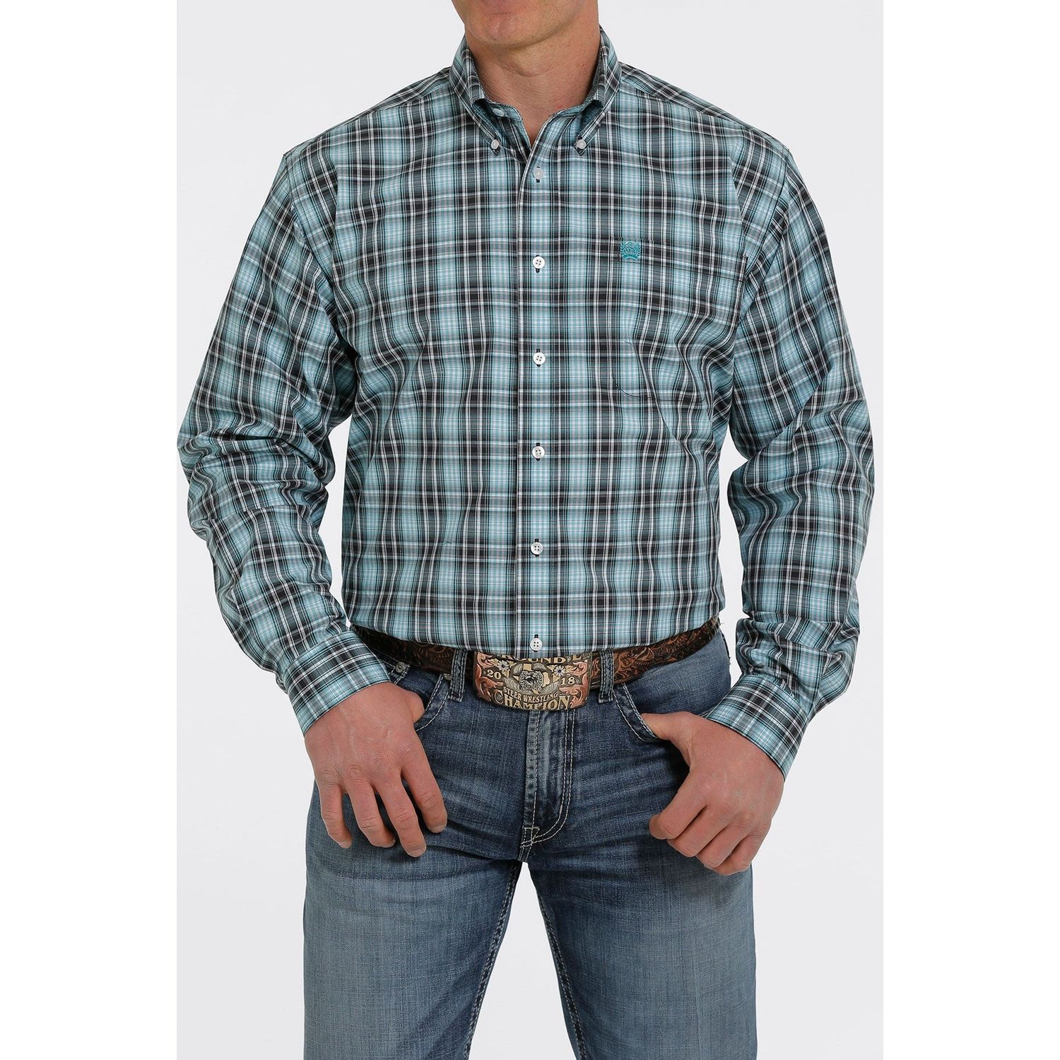 Cinch Mens LS Plaid Shirt Navy - MTW1105363