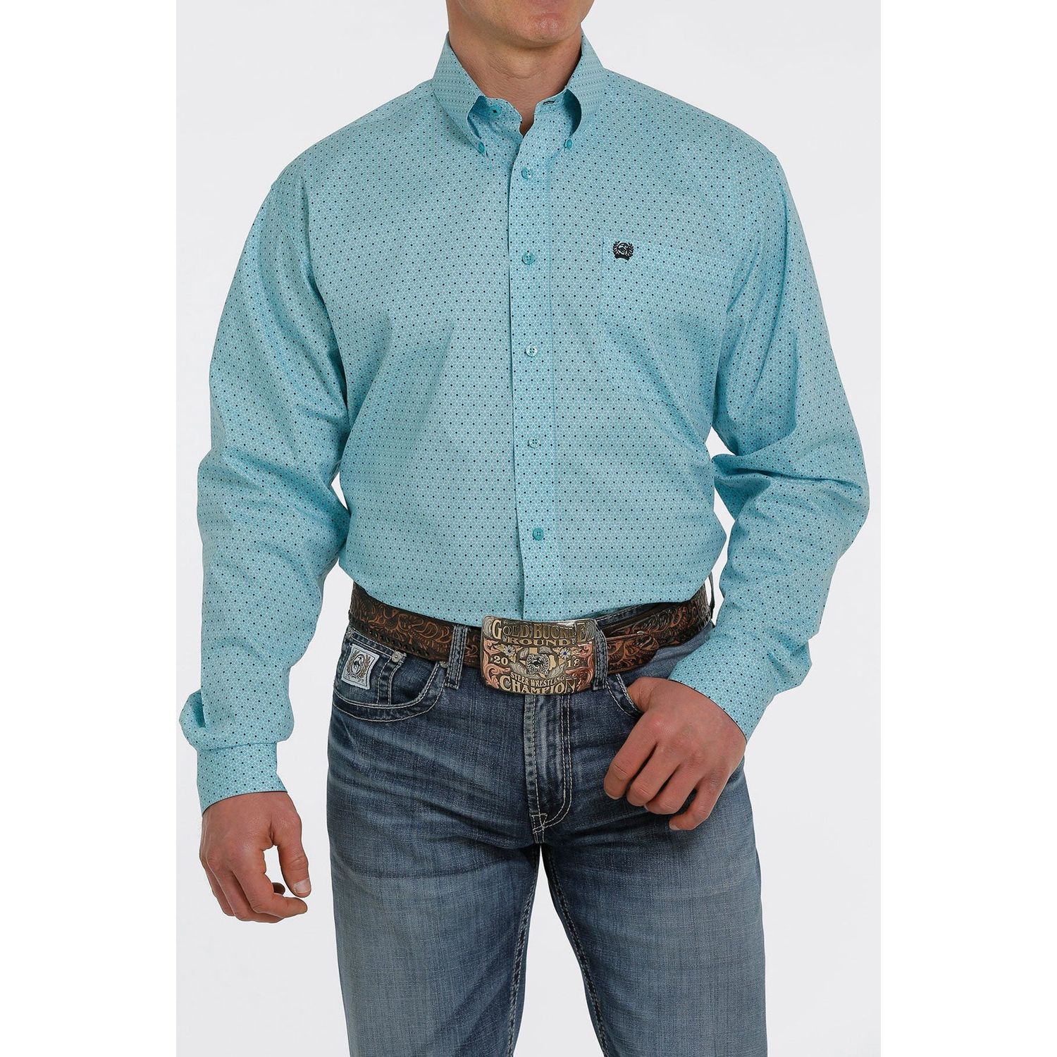 Cinch Mens LS Print Shirt Turquoise - MTW1105364