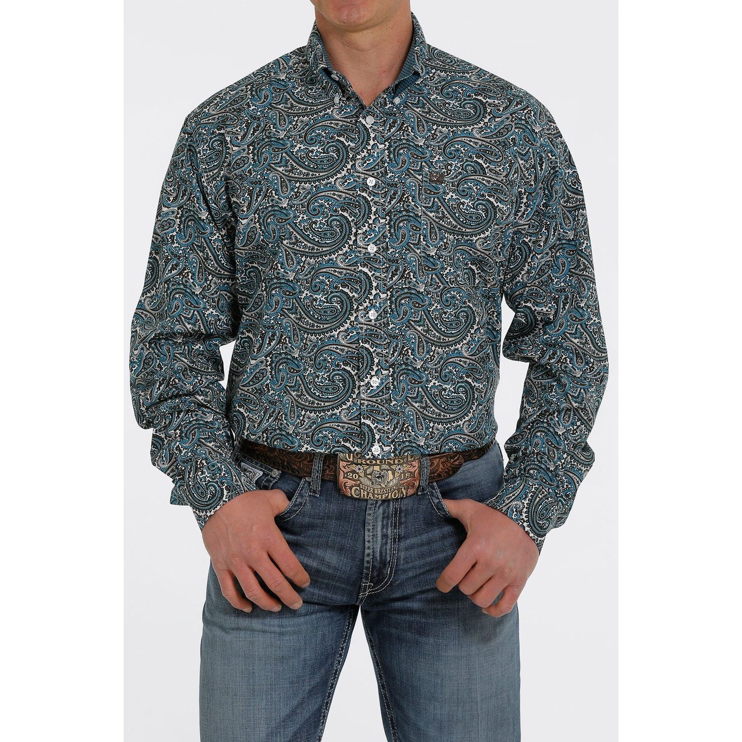 Cinch Mens LS Print Shirt White - MTW1105369