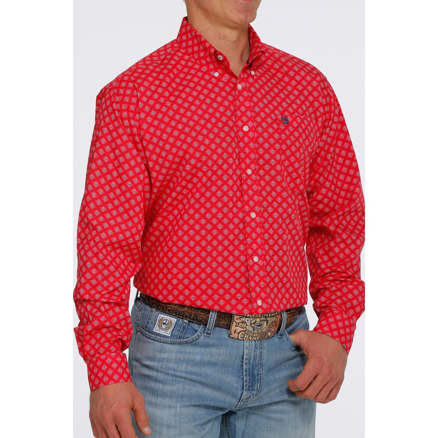 Cinch Mens LS Print Shirt Red - MTW1105398