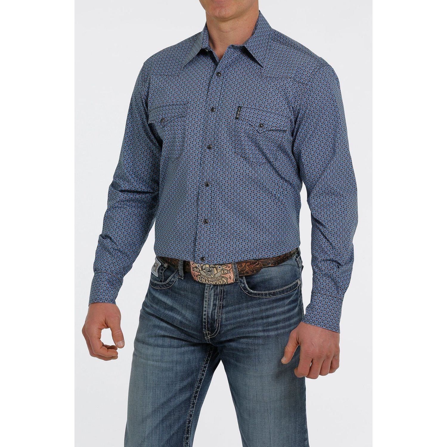 Cinch Mens LS Print Modern Shirt Blue - MTW1303055
