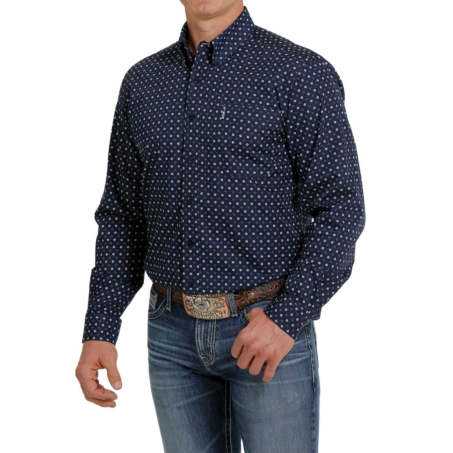 Cinch Mens LS Print Modern Shirt Navy - MTW1347034