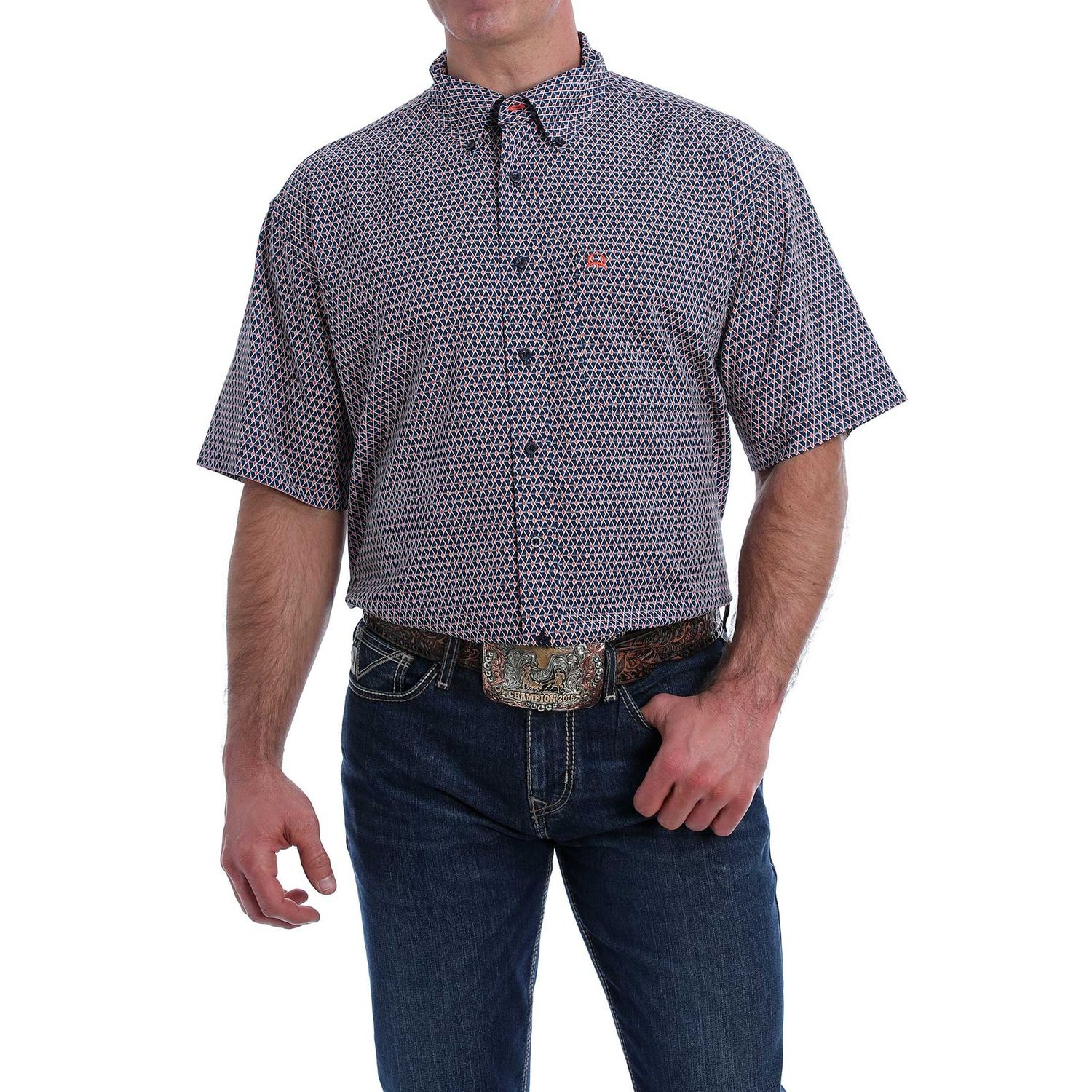 Cinch Mens SS Print Arenaflex Shirt Navy - MTW1704076