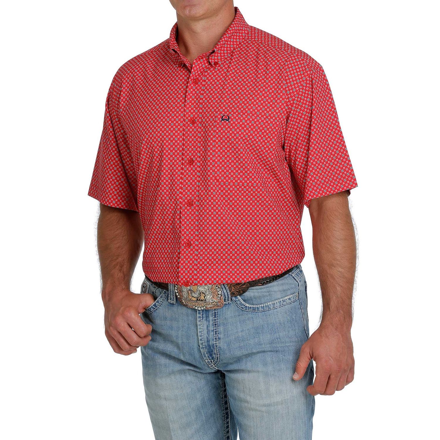 Cinch Mens SS Print Arenaflex Shirt Red - MTW174086X-3XL