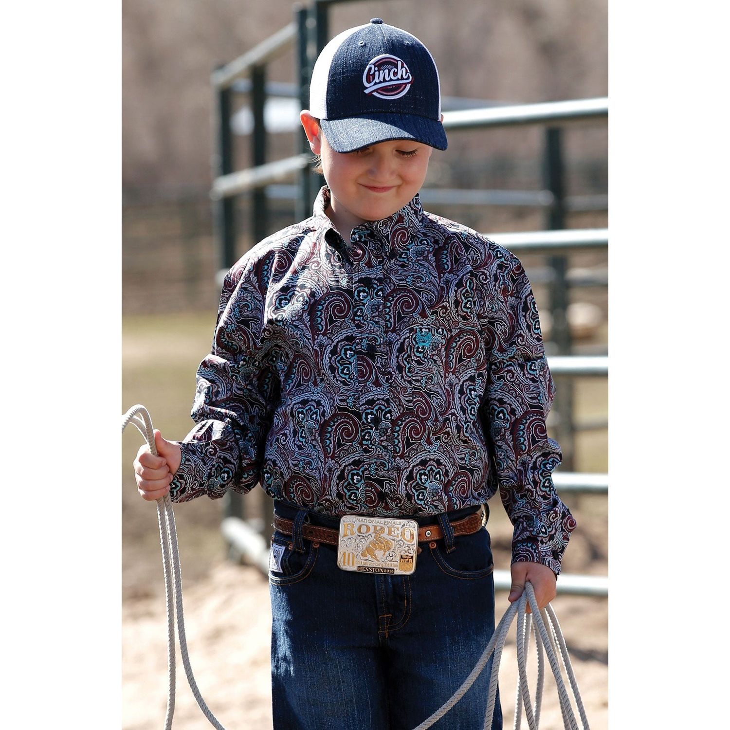 Cinch Boys LS Print Shirt - Navy - MTW7060276