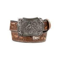 Nocona Girls Longhorns Horses Belt - Brown