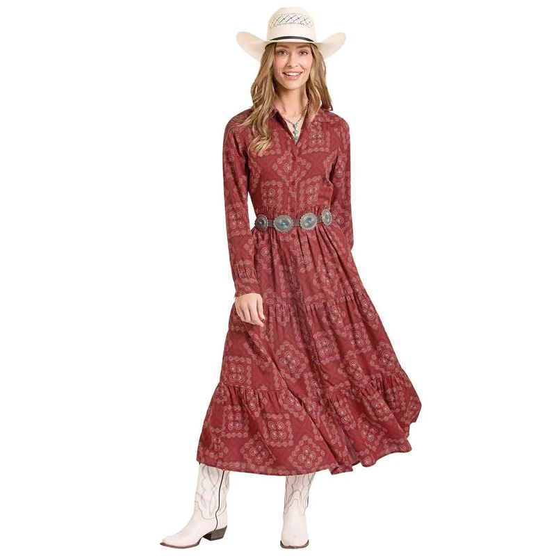 Panhandle Women's Bandana Duster Maxi Long Sleeve Dress - Scarlet