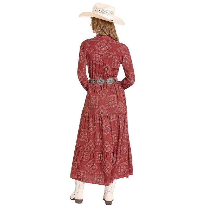 Panhandle Women's Bandana Duster Maxi Long Sleeve Dress - Scarlet