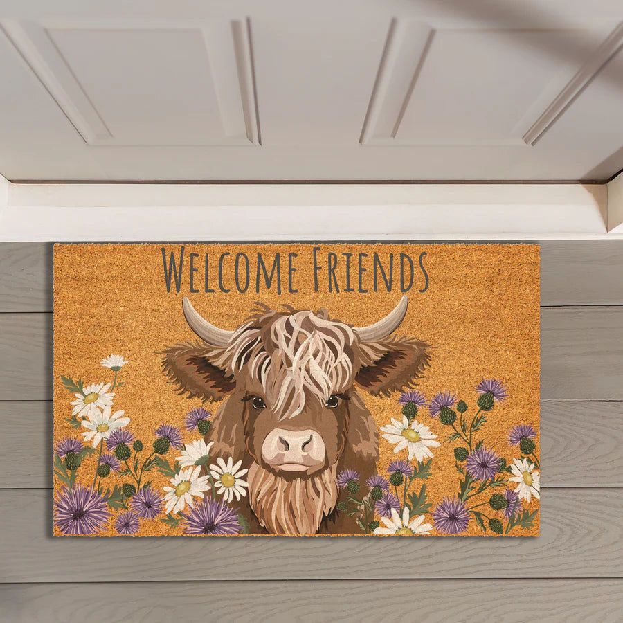 Petal &amp; Plow Highland Cow Coir Outdoor Mat-30 X 18