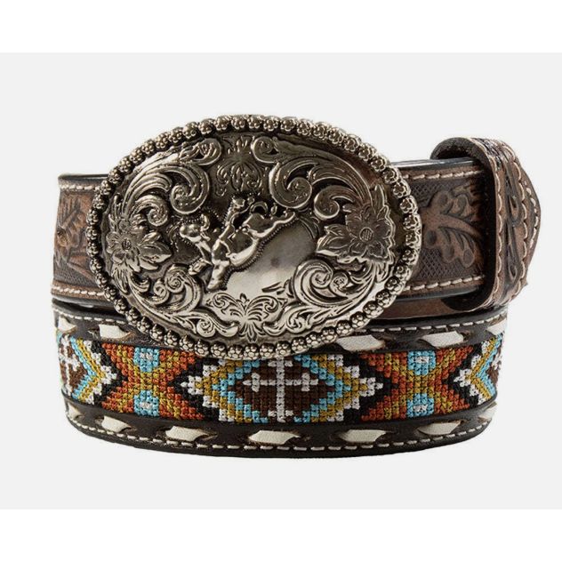 Nocona Boy's Cross Embroidery Belt- Rust