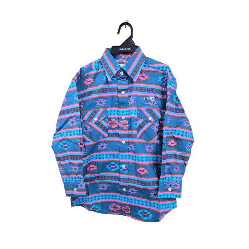 Panhandle Boy's Two Pocket Long Sleeve Snap Shirts - Teal