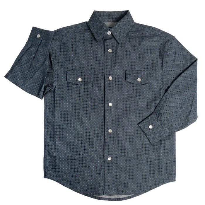 Panhandle Boy's Western Geo Print 2 Pocket Long Sleeve Snap Shirt - Blue