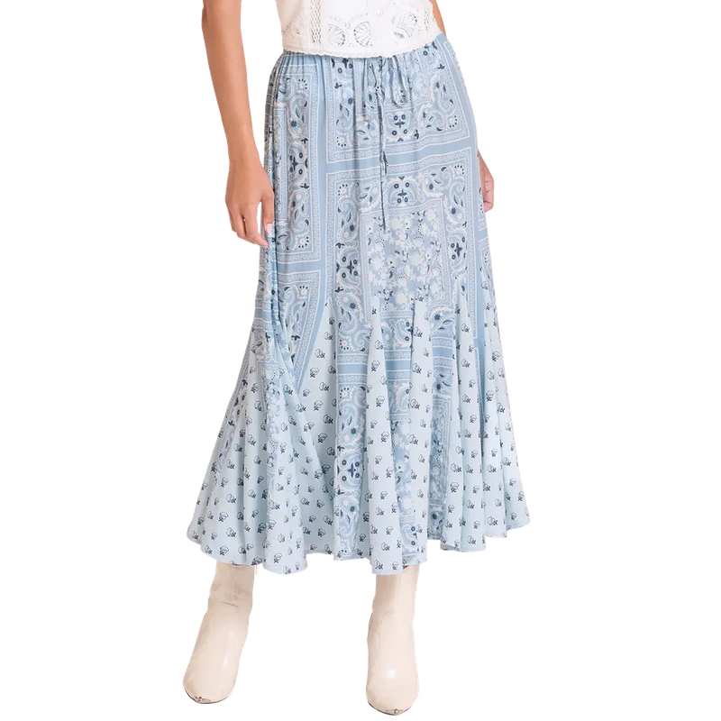Panhandle Slim Women's Patch Bandana Print Challis Maxi Skirt - Blue