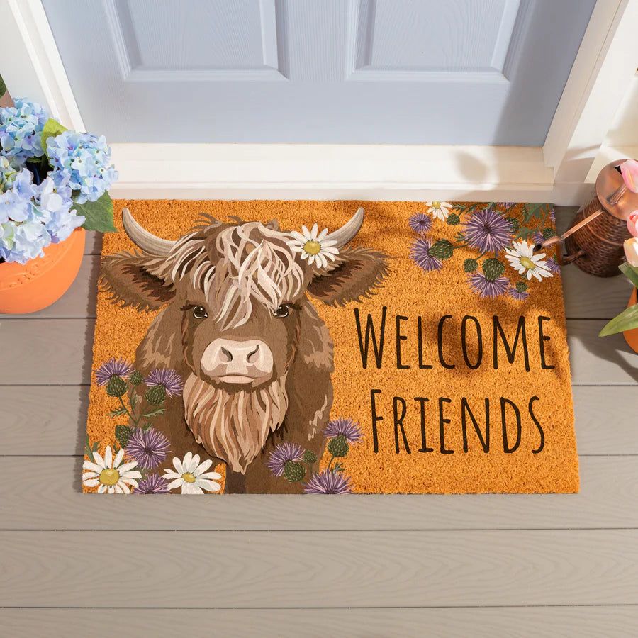 Petal &amp; Plow Highland Cow Coir Outdoor Mat- 36 x 24