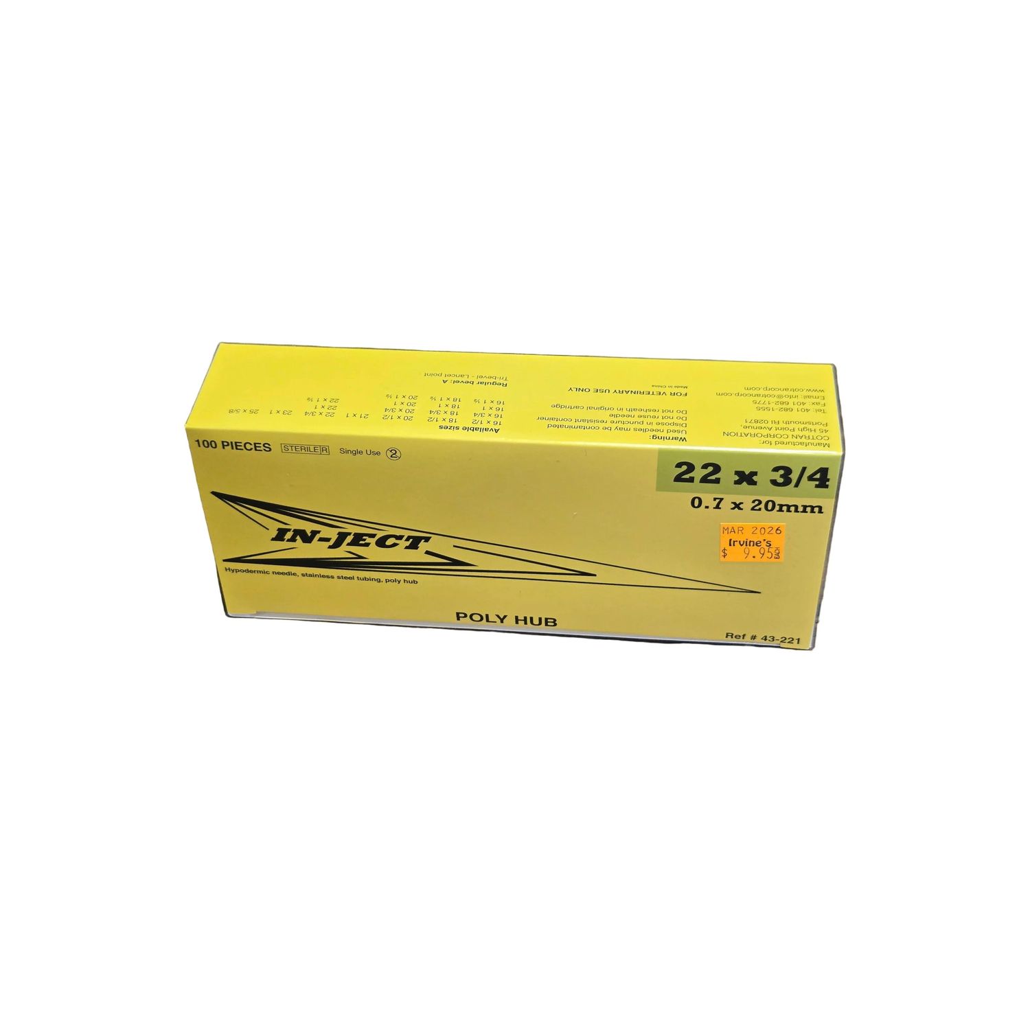 Poly Hub Needle 22G x 3/4" - 100/Box