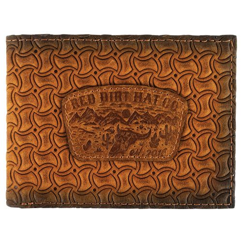 Red Dirt Bifold Wallet with Windmill Basketweave With Patch- Tan