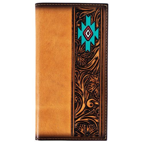 Red Dirt Rodeo Floral Tooling Wallet with Aztec Design- Brown