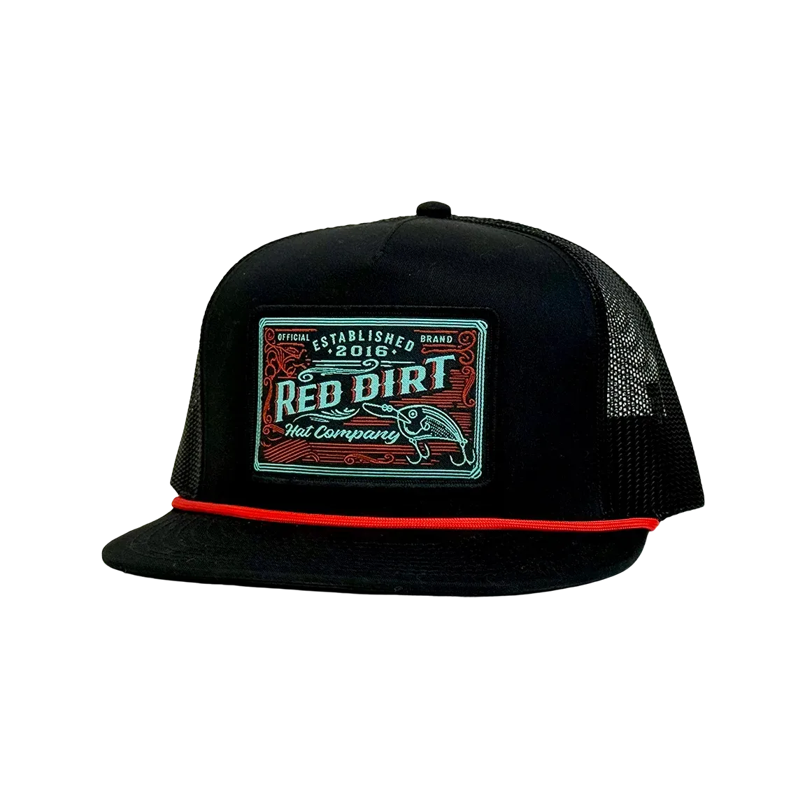 Red Dirt Tackle Box 5 Panel Flat Bill Cap- Black/Red