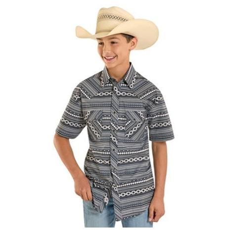 Rock &amp; Roll Boy's Aztec Print Short Sleeve Snap Shirt - Black