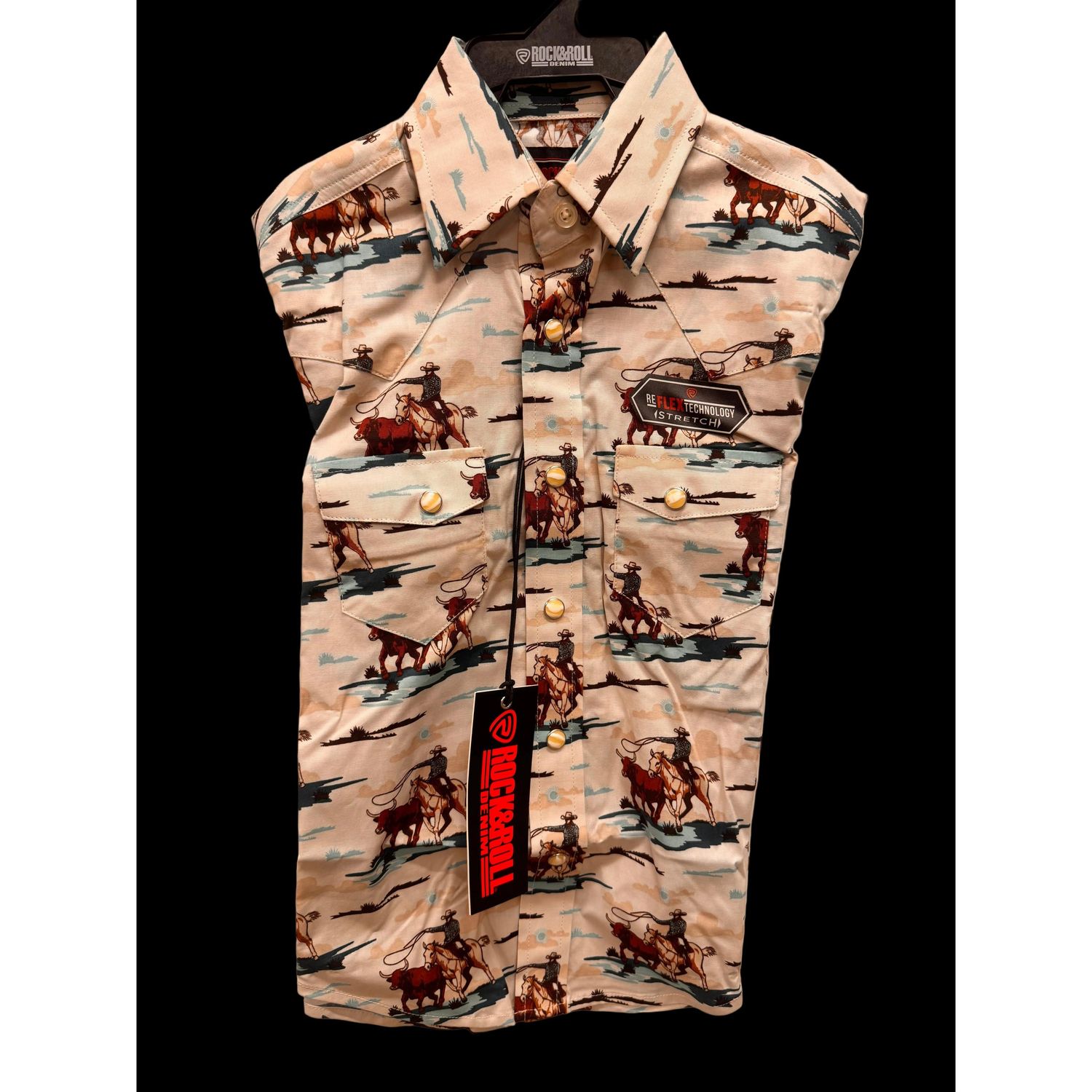 Rock &amp; Roll Boy's Novelty Printed Long Sleeve Snap Shirt - Teal - BBN2S08321