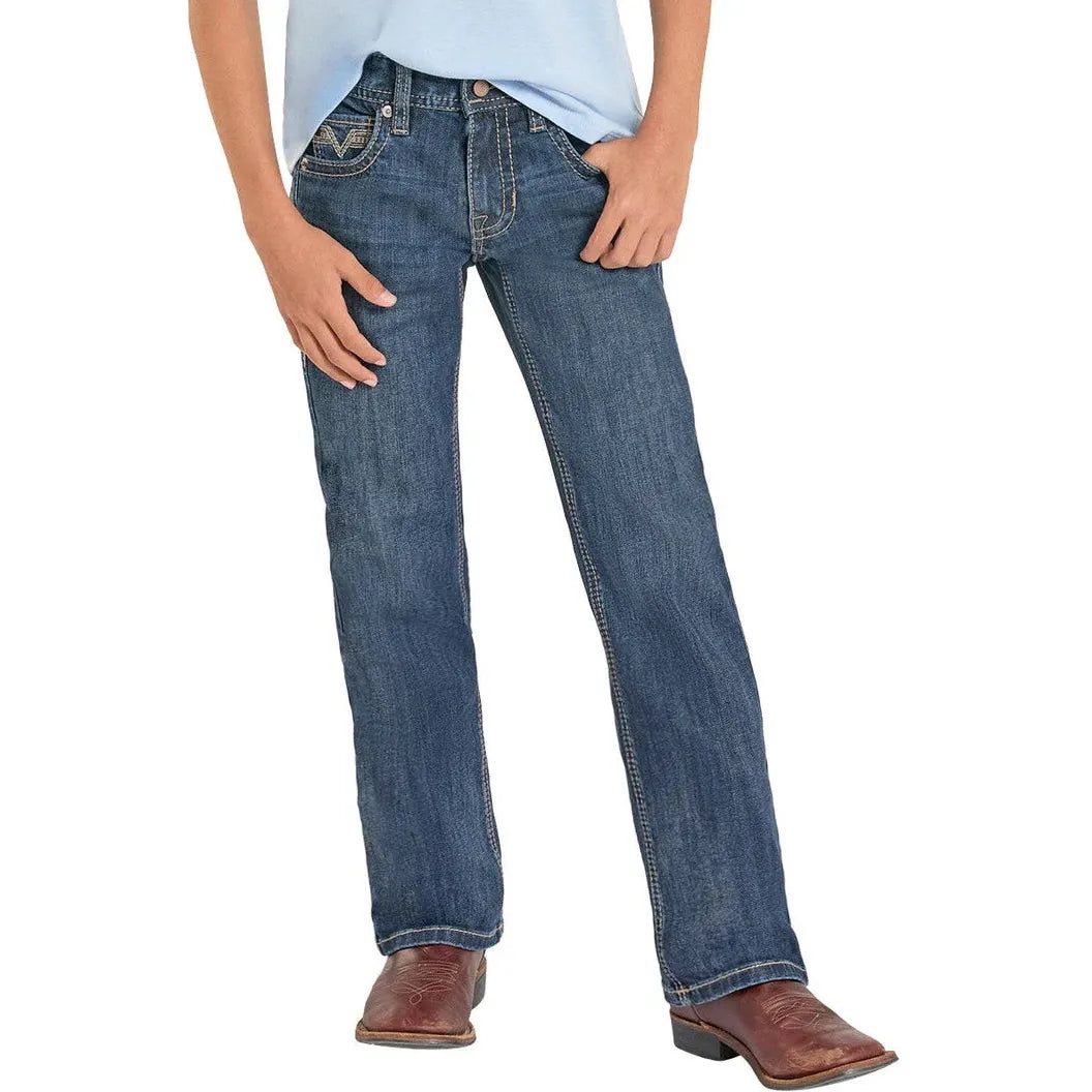 Rock &amp; Roll Boy's Seam Embroidered Straight Stitch Bootcut Jeans - Dark Vintage