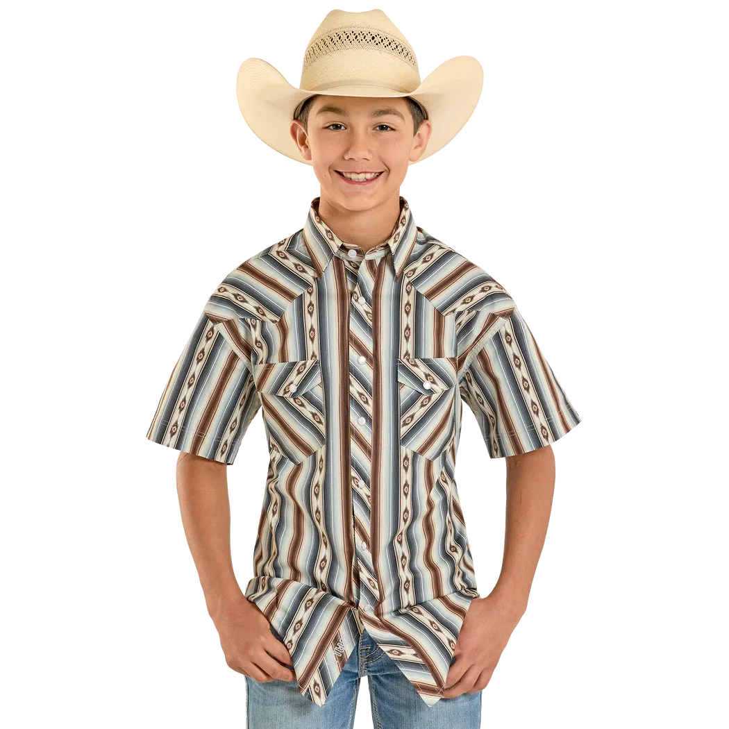 Rock &amp; Roll Boy's Serape Dale Brisby Stripe Short Sleeve Printed Snap Shirt - Dark Brown